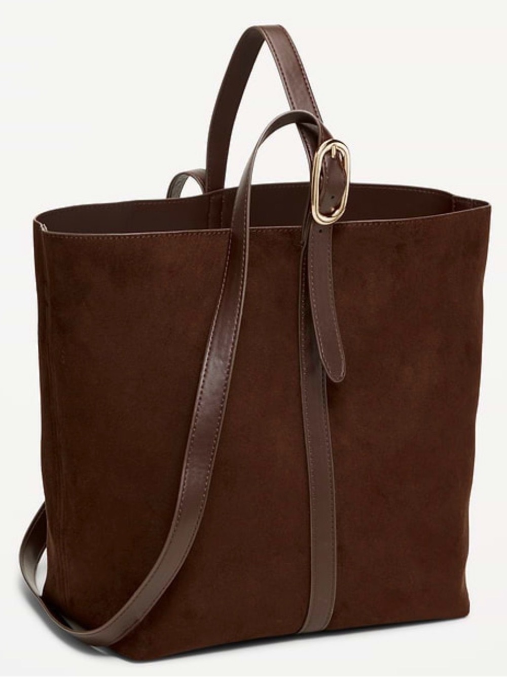Old Navy Brown Suede Carrie Tote with Faux Leather Straps